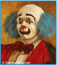 Painting by Stanley Roseman of the circus clown Keith Crary (detail), 1973, as featured in "The New York Times" review entitled "Spirit of the Clown."  Stanley Roseman