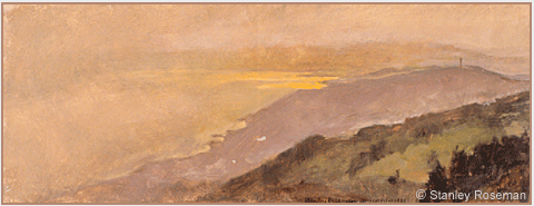 Landscape by Stanley Roseman, "Spring Evening - View of Mont-Plerin and Lake Geneva," 1988, Muse des Beaux-Arts, Rouen.  Stanley Roseman