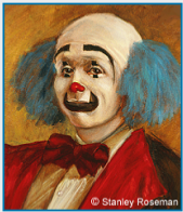 Painting by Stanley Roseman of the circus clown Keith Crary (detail),  Stanley Roseman, 1973. Featured in "The New York Times" review entitled "Spirit of the Clown" and subtitled "Paintings by Stanley Roseman glow with a shiny dignit