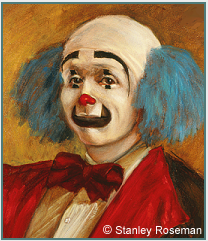 Painting by Stanley Roseman of the circus clown Keith Crary (detail), 1973, as featured in "The New York Times" review entitled "Spirit of the Clown."  Stanley Roseman