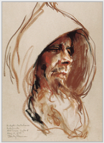 Drawing by Stanley Roseman, Portrait of a Carthusian Monk in Prayer, 1984, St. Hughs Charterhouse, England, chalks on paper, Teylers Museum, The Netherlands.  Stanley Roseman