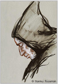 Drawing by Stanley Roseman, "Padre Valeriano, Portrait of a Trappist Monk in Prayer," 1998, San Pedro de Cardea, Spain, Collection Victoria and Albert Museum, London.  Stanley Roseman