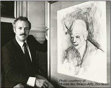 Ronald Davis presenting Stanley Roseman's beautiful portrait of the celebrated Ringling Bros. and Barnum & Bailey Circus clown Frosty Little to the Musee des Beaux-Arts, Bordeaux, 1984. Photo courtesy of the Musee des Beaux-Arts, Bordeaux.