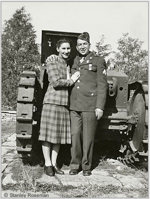 Photograph of Stanley Roseman's mother and father, Roselle and Sergeant Bernard Roseman, Fort Knox, 1943.  Stanley Roseman