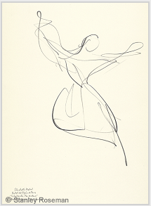Drawing by Stanley Roseman of star dancer Elisabeth Platel, 1996, Paris Op�ra Ballet, "Tchaikovsky Pas de Deux," Pencil on paper, Mus�e d'Art Moderne et Contemporain, Strasbourg. � Stanley Roseman