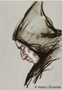 Drawing by Stanley Roseman, "Padre Valeriano, Portrait of a Trappist Monk in Prayer," 1998, San Pedro de Carde�a, Spain, Collection Victoria and Albert Museum, London. � Stanley Roseman